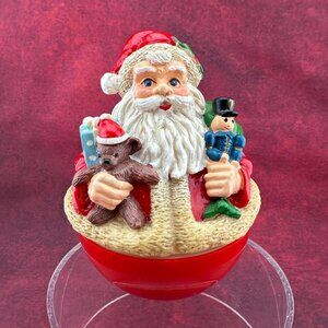 VTG ROLY POLY MUSICAL SANTA ROTATES & PLAYS "SANTA CLAUS IS COMING TO TOWN", 7"